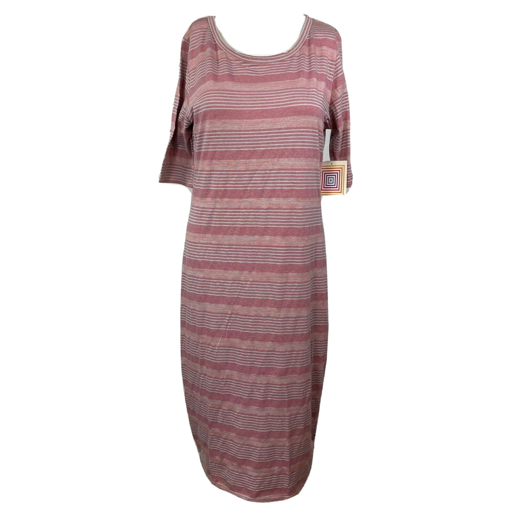 NWT LuLaRoe Dress Womens Sz L Pink‎ Striped T-shirt Dress Julia Stretch Midi